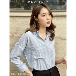 Áo sơ mi form rộng freesize có túi Blue sky shirt Maxy Workshop