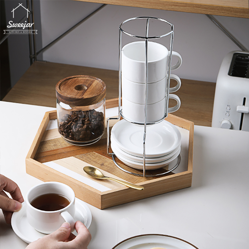 Bộ tách cà phê espresso SWEEJAR làm bằng gốm sứ với giá đỡ kim loại