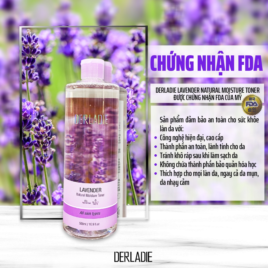 Nước Cân Bằng Da Ngăn Ngừa Viêm, Kiềm Dầu Derladie Natural Moisture Toner Lavender 500ml