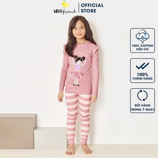 Đồ bộ tay dài quần áo thun cotton cho bé gái mặc nhà mùa thu đông dáng ôm Unifriend Hàn Quốc U1023