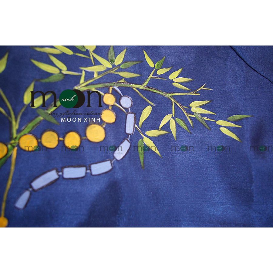 Áo dài cách tân cho bé trai vẽ tay thủ công VNS 264 Moon Xinh - Màu xanh - Gấm taffeta - Full size 8kg-65kg