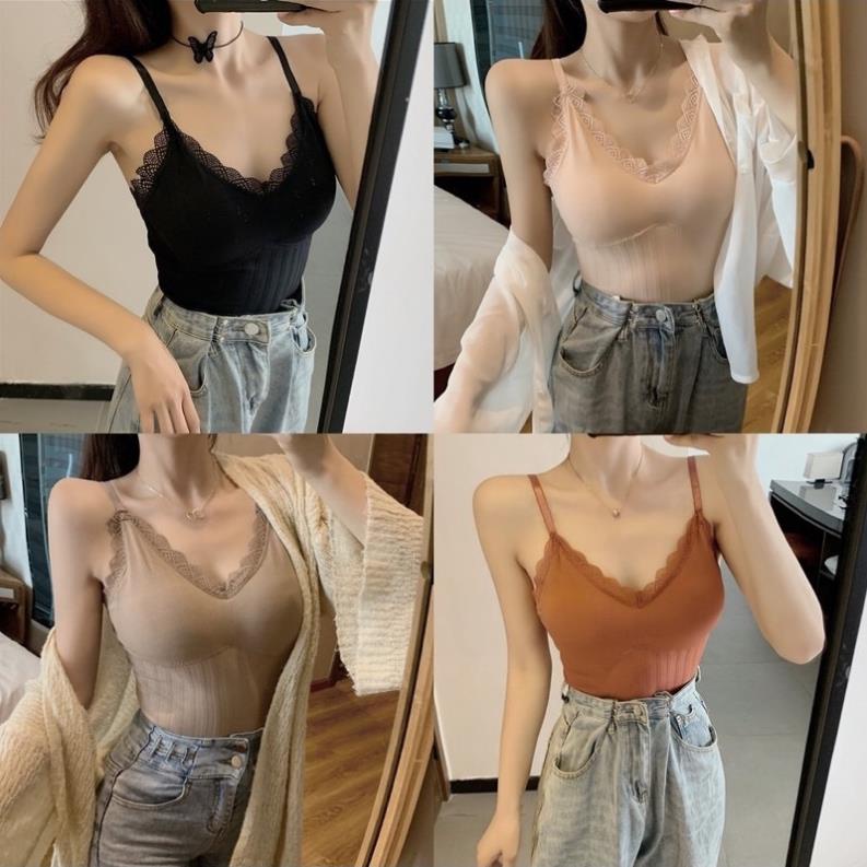 [Giá sỉ] Áo Bra Thun Tăm 2 Dây Viền Ren Dáng Dài Sang Chảnh