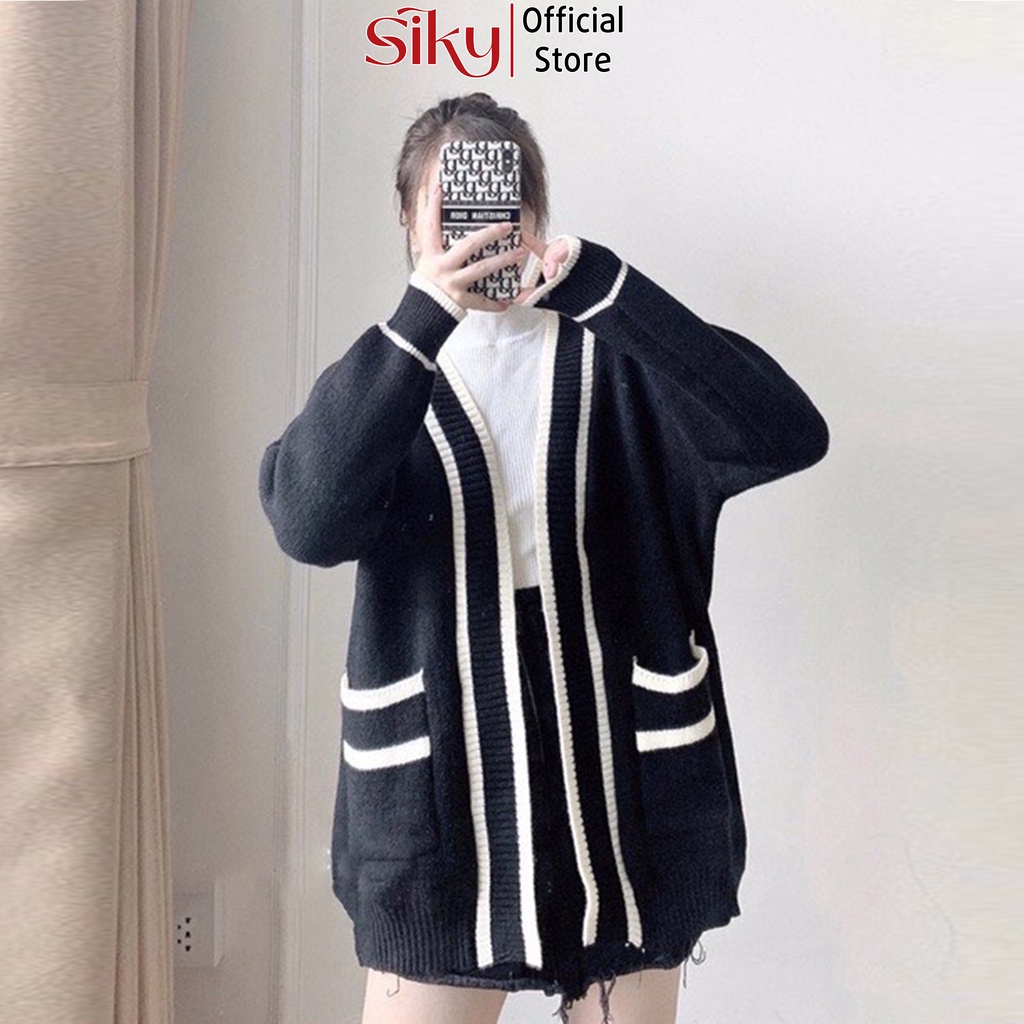 Áo cadigan nữ SIKY trơn chất len dày dặn phối viền siêu xinh - Len010