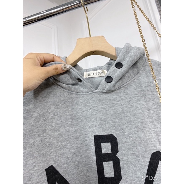 Áo hoodie nỉ bông màu xám khuy bấm in chữ ABC siêu hot có size M L