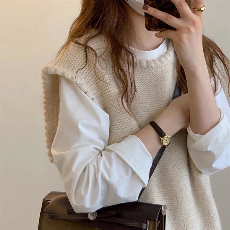 Áo Len Không Tay Cổ Tròn Thiết Kế Mới Thời Trang Theo Phong Cách Vintage Dành Cho Nữ