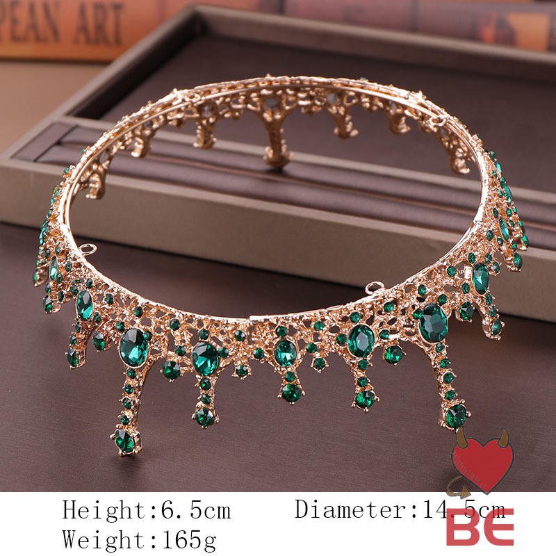 YADORNOS Vương miện đính đá pha lê xanh lá phong cách Châu Âu cho cô dâu