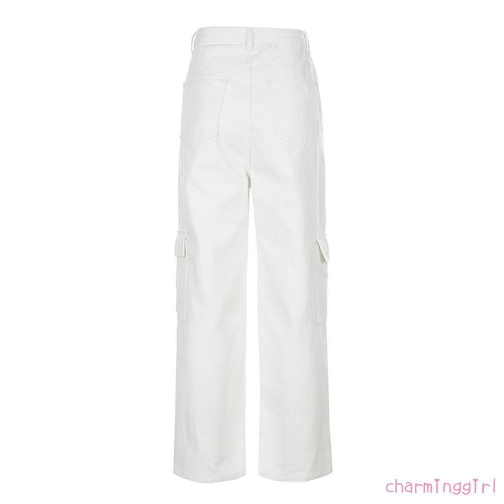 Quần jean ống rộng túi may lưng cao