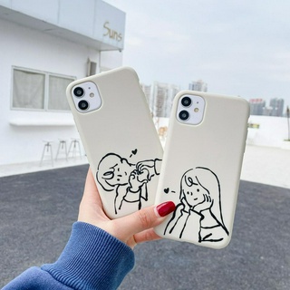Ốp Điện Thoại TPU Mềm Màu Trắng Hình Cặp Đôi Cho iPhone 6 6S 7 8 Plus SE 2020 X XR XS Max 13 12 11 Pro Max