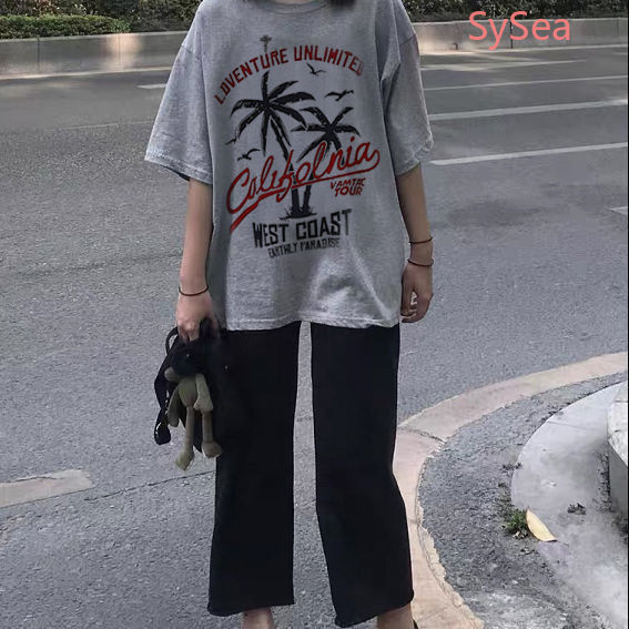 Set áo thun ngắn tay form rộng và quần ống rộng thời trang thích hợp cho nữ