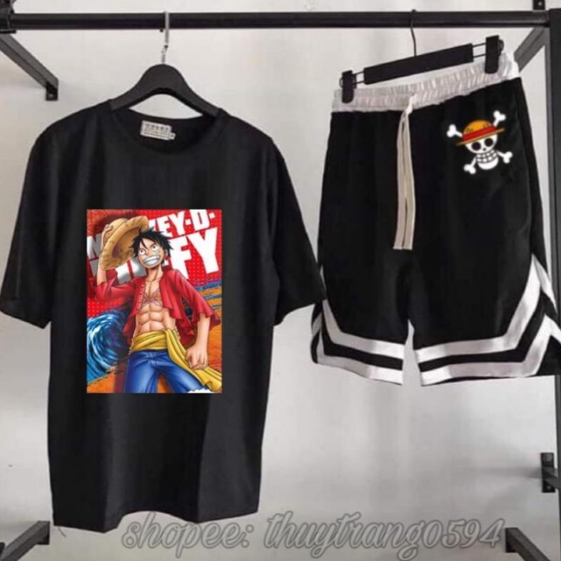 Set Bộ Áo Quần Hè Cá Tỉnh Hoạt Hình One Piece Luffy Đảo Hải Tặc