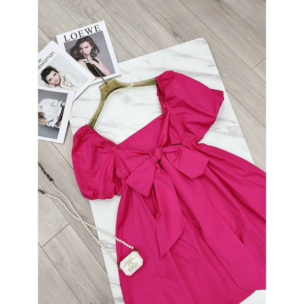 Đầm babydoll tay phồng nơ lưng