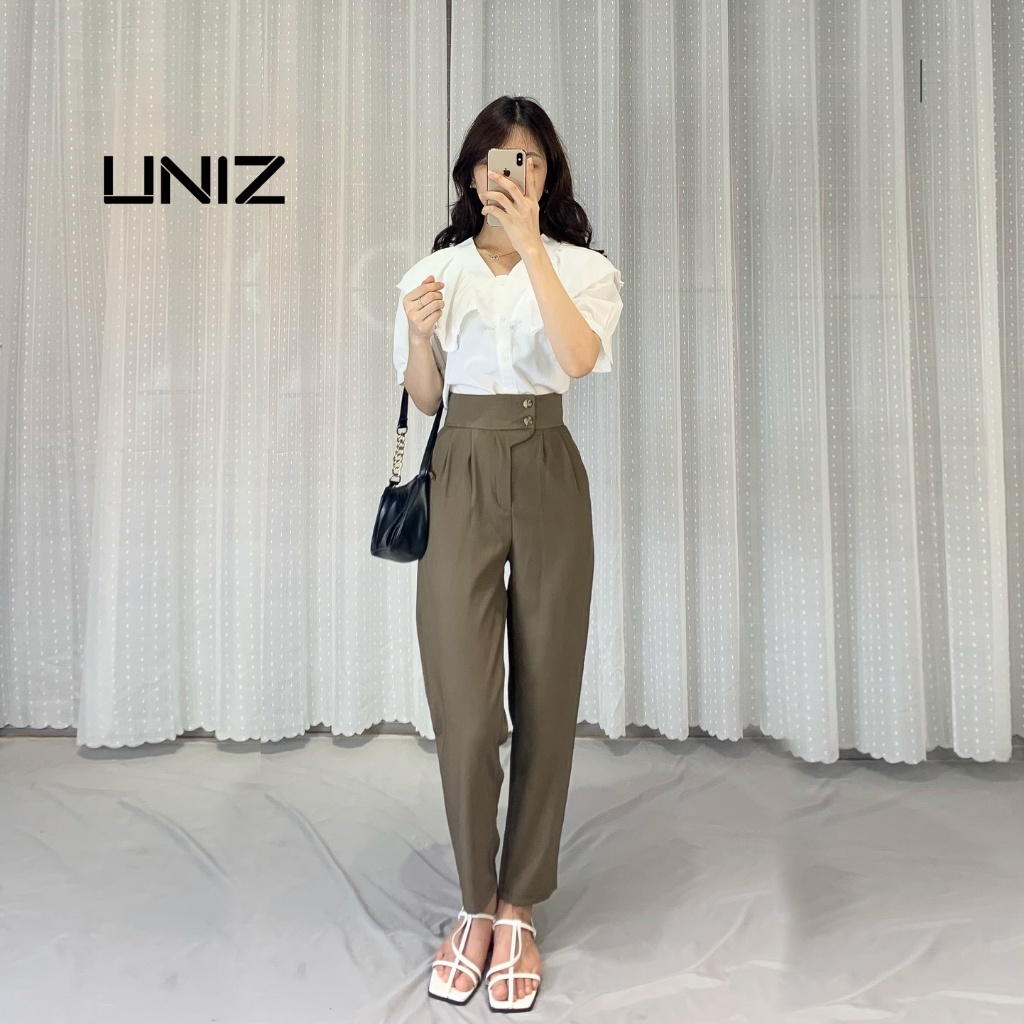 ( Ảnh Thật ) Quần baggy chát ruby cao cấp 2 cúc cạp lệch UNIZ 121