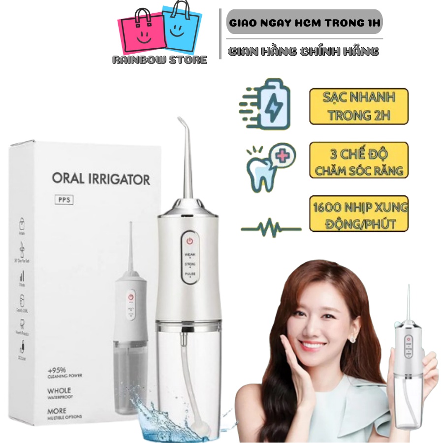 Máy tăm nước cầm tay tự động Oral Irrigator, dụng cụ vệ sinh răng miệng cộng nghệ Châu Âu với 3 chế độ xịt cao cấp
