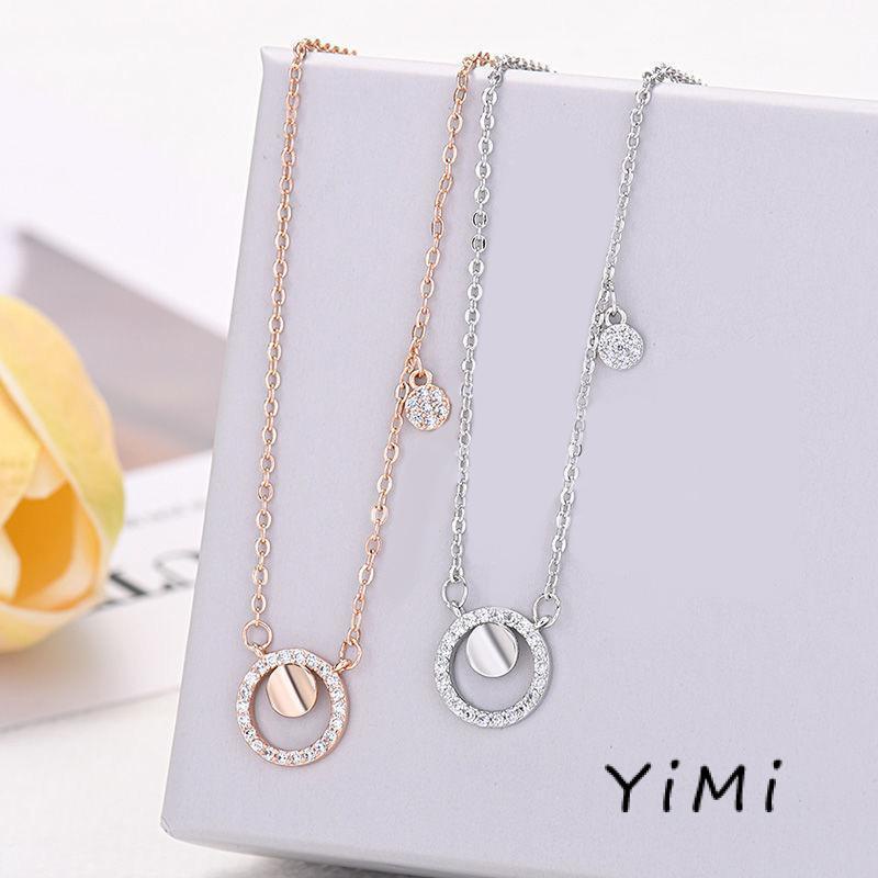 Niche Vòng cổ Mặt Đĩa Nhỏ Đính Kim Cương Nhân Tạo Nhẹ Nhàng Sang Trọng