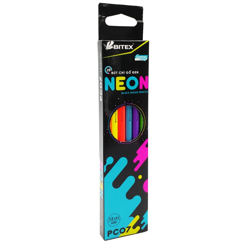 Hộp 12 Bút Chì Gỗ 2B Neon - Bitex PC07