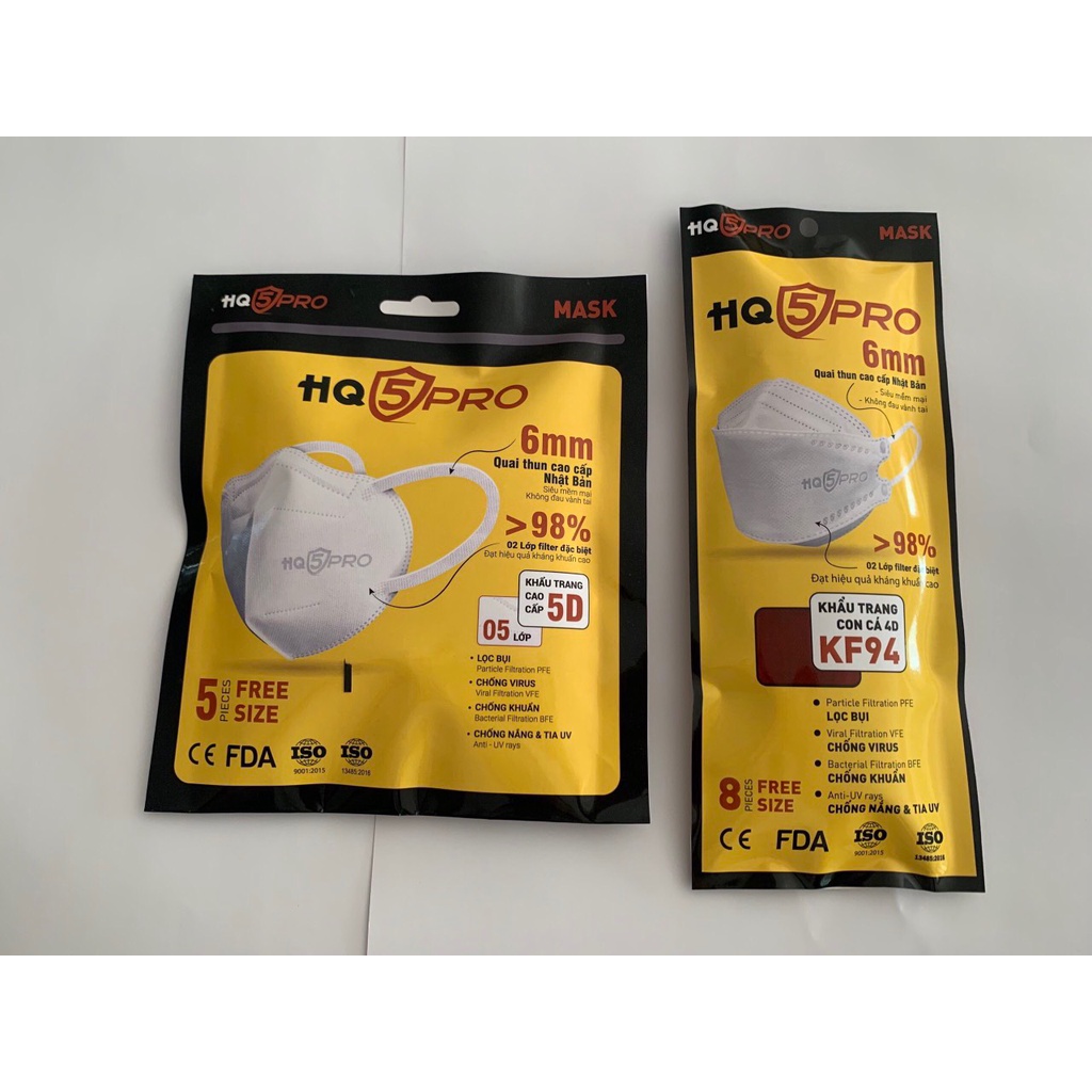 Khẩu Trang KF94 - N95 HQ5PRO màu trắng quai thun đeo không đau vành tai
