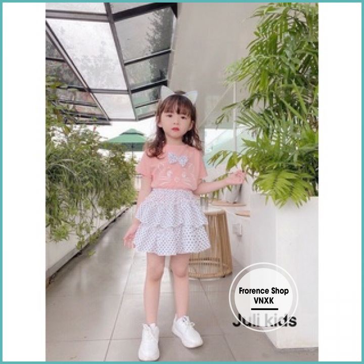 Sét Áo Thun Kèm Chân Váy Manggo Bé Gái -Chân Váy Chấm Bi Đuôi Cá Cực Xinh Cho Bé - Váy Trẻ Em Size Lớn Từ 15-40 Kg