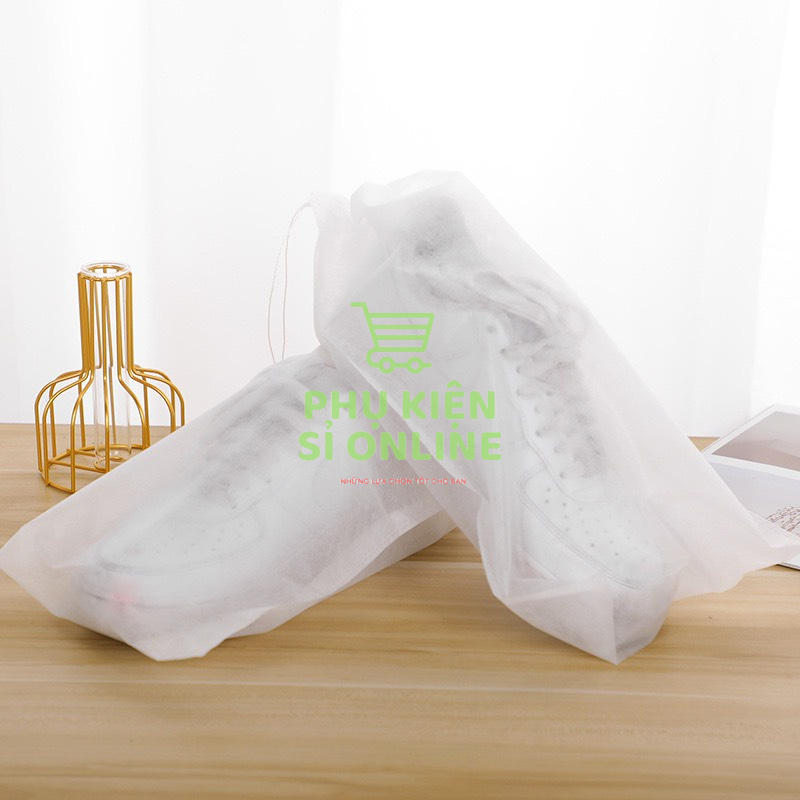 Combo 10 túi đựng giày vải không dệt dây rút màu trắng/Túi đựng quần áo di lịch