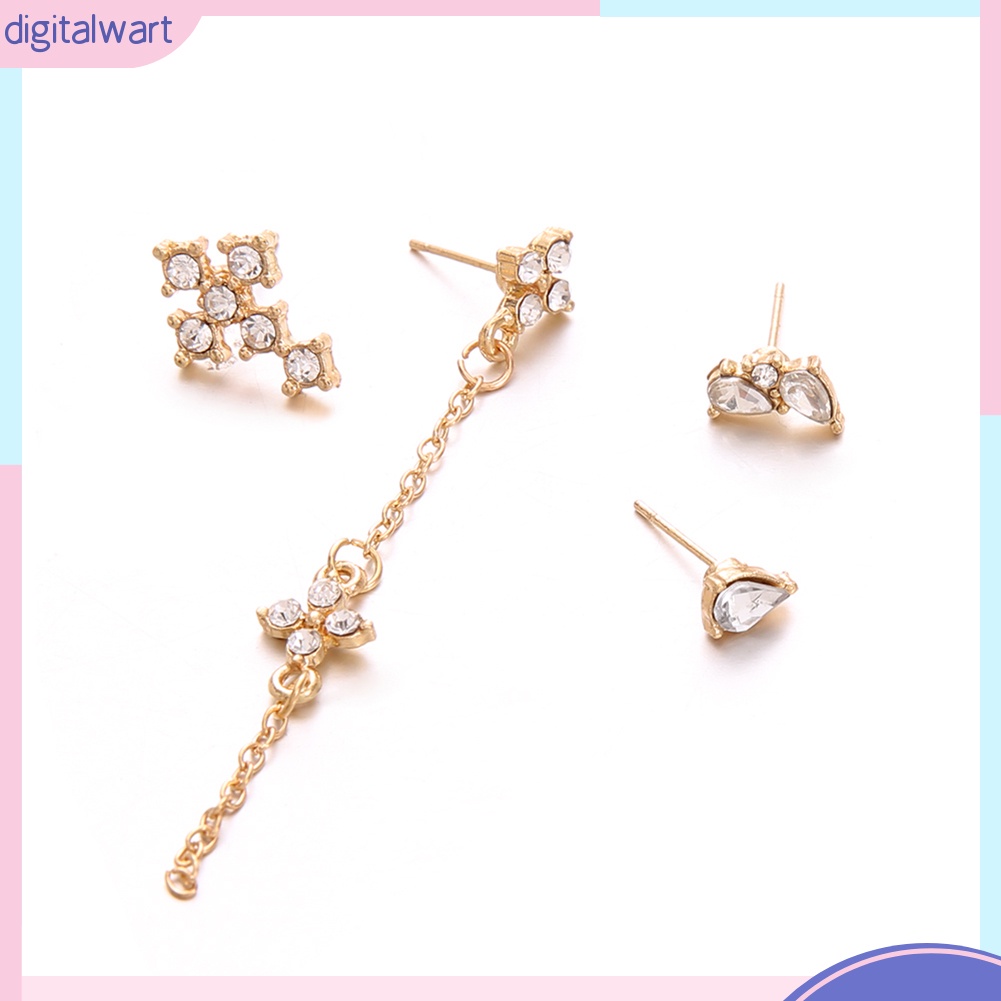 Set 4 khuyên tai đính đá kiểu dáng thời trang cho nữ