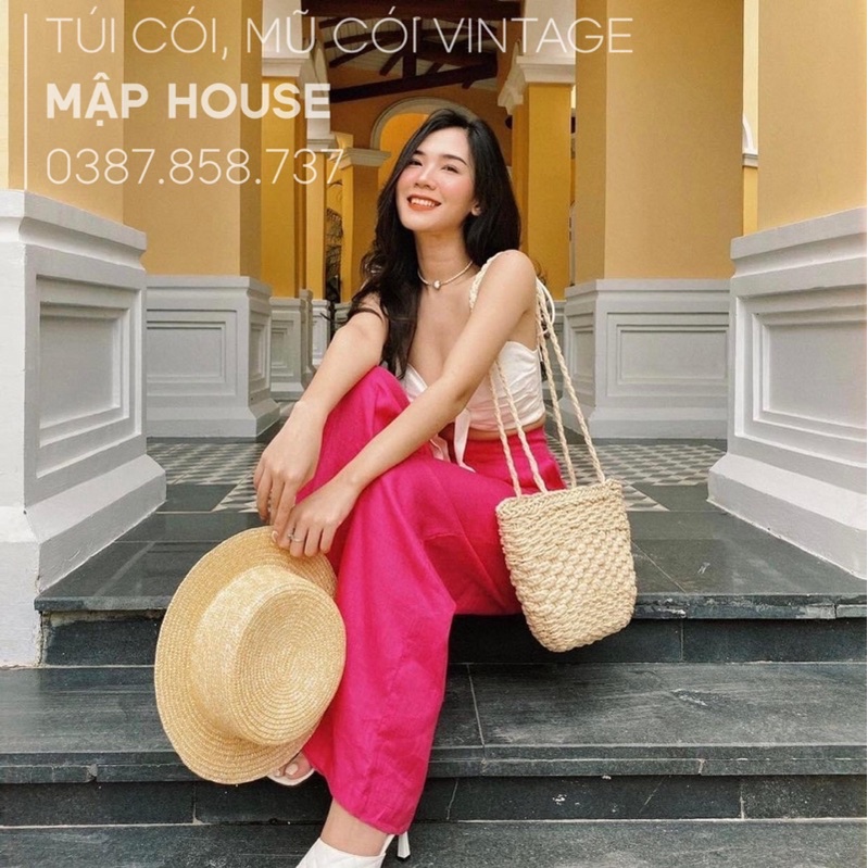 Túi cói đeo vai đi biển - đan kiểu sole - phong cách Vintage thanh lịch
