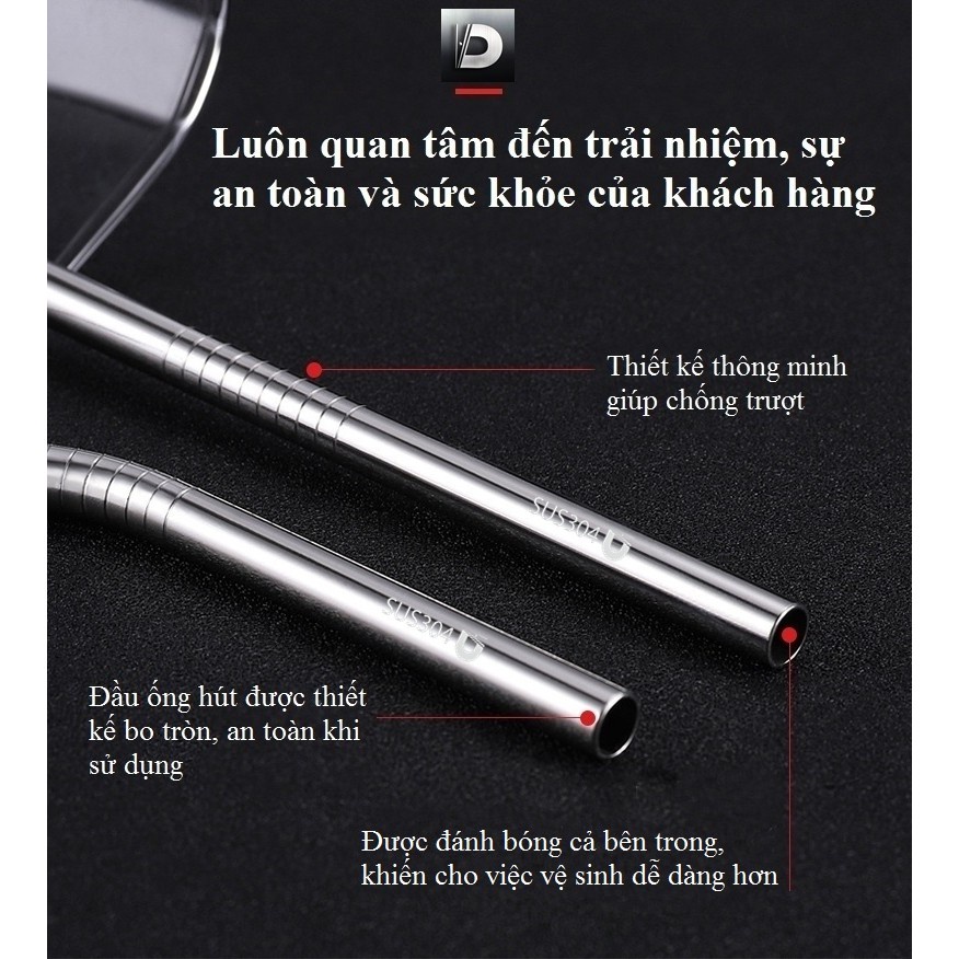 ỐNG HÚT INOX Thép Không Gỉ 304 Cao Cấp Và Bàn Chải Cọ Rửa - Ống Hút Dài Đủ Size Cho Mọi Đồ Uống & Trà Sữa