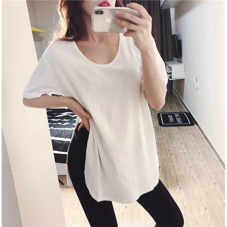 Áo Thun Nữ Tay Ngắn Xẻ Tà Phong Cách Hàn Quốc
