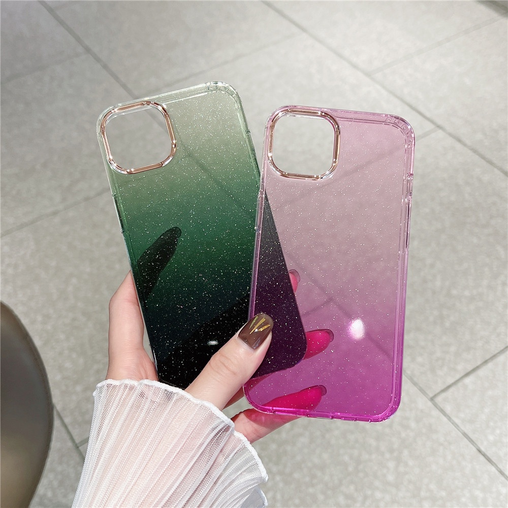 Ốp Điện Thoại TPU Silicon Trong Suốt Chống Sốc Phối Kim Tuyến Màu Gradient Cho Iphone 13 / 13 Pro / 13 Pro Max / 13