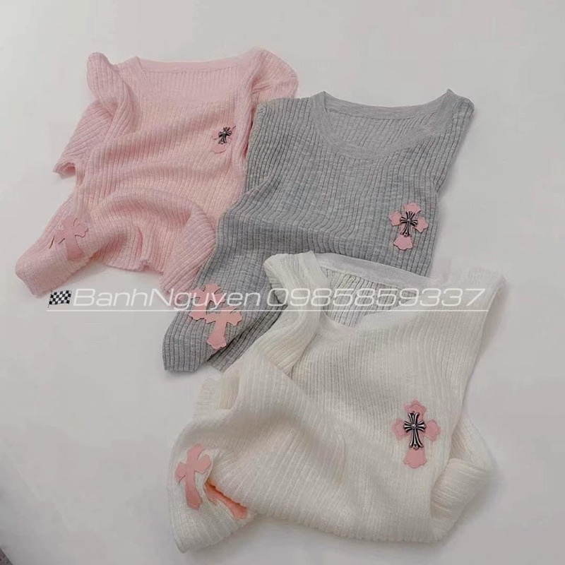 Áo len tăm mỏng mongtoghi hoạ tiết chôm hơ cổ tròn tay cộc A101