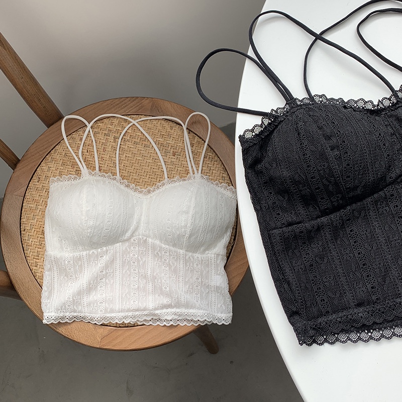 DUNEA Áo hai dây phối ren có đệm ngực gợi cảm cho nữ