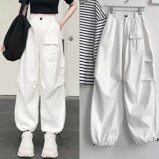 Quần jogger kaki unisex túi hộp trắng ống suông cạp cao chun sau siêu hack chân Q186