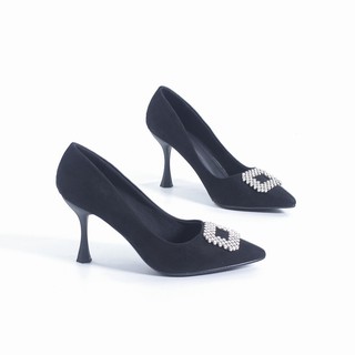 Giày Cao Gót 7cm Đính Đá Nhung Da Lộn Pixie X405