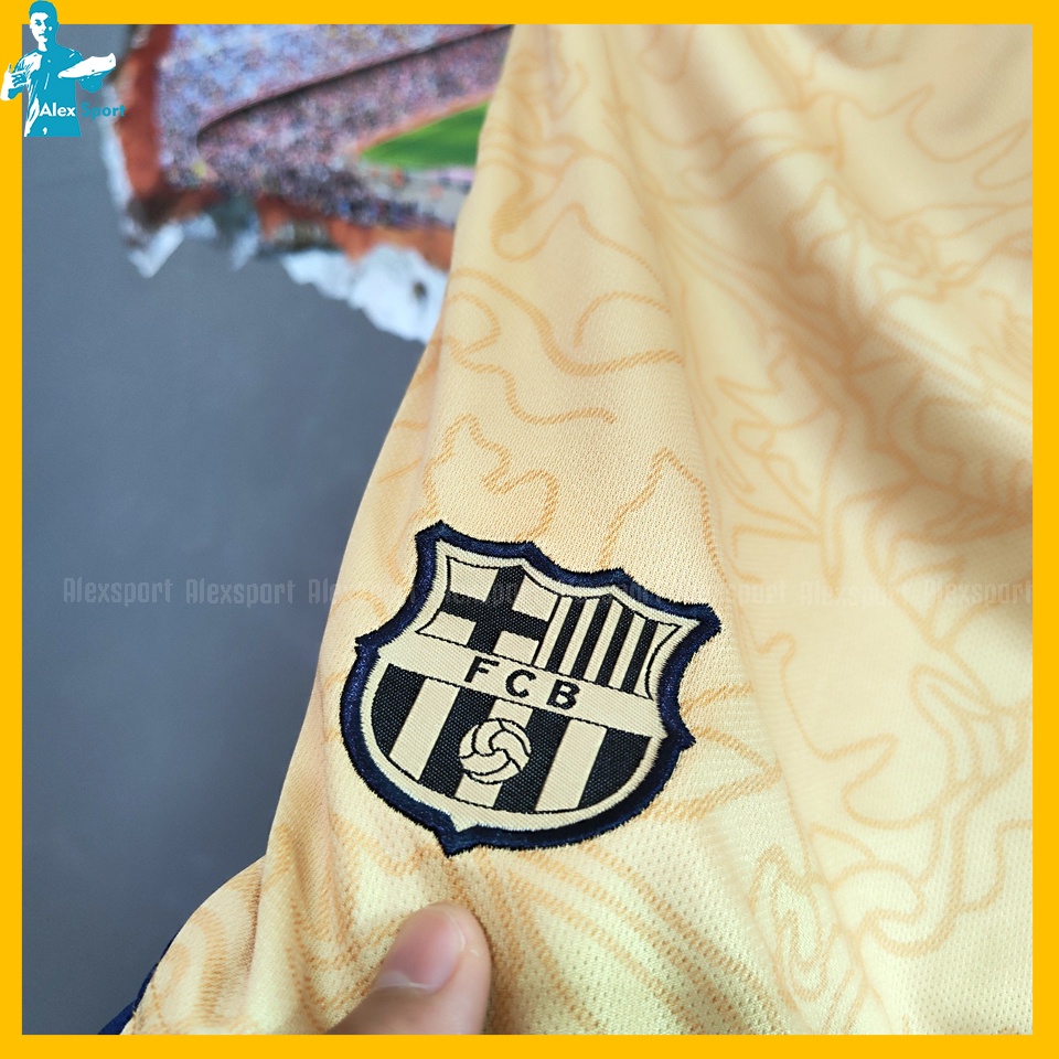 LOGO THÊU Bộ Quần Áo Bóng Đá CLB Barca Màu Vàng Sân Khách BẢN ĐẸP 22-23 - Alex Sport