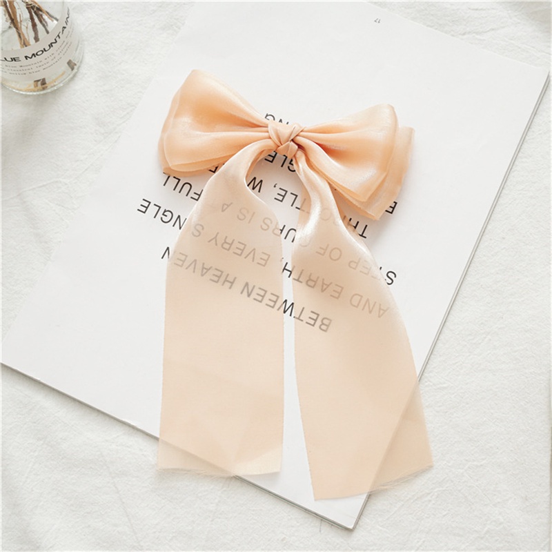 Kẹp tóc mỏ vịt thắt nơ ngang bằng vải màu sáng bóng trang trí tóc đẹp cho nữ