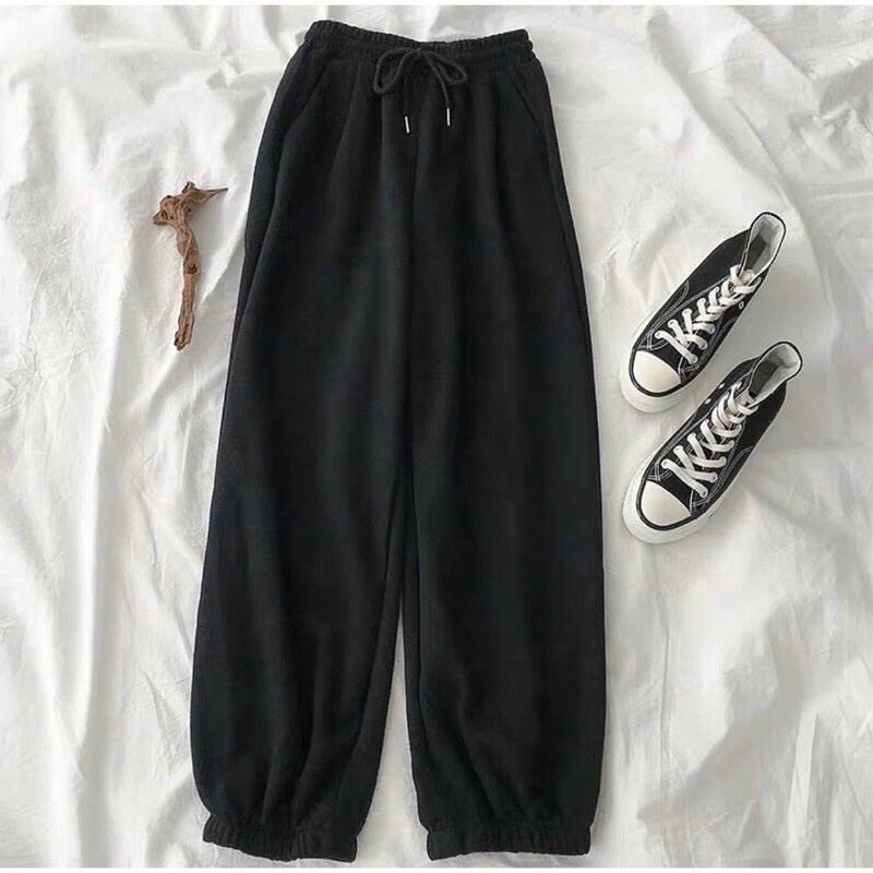 Quần nỉ jogger trơn cho nữ hàng may đẹp phom rộng