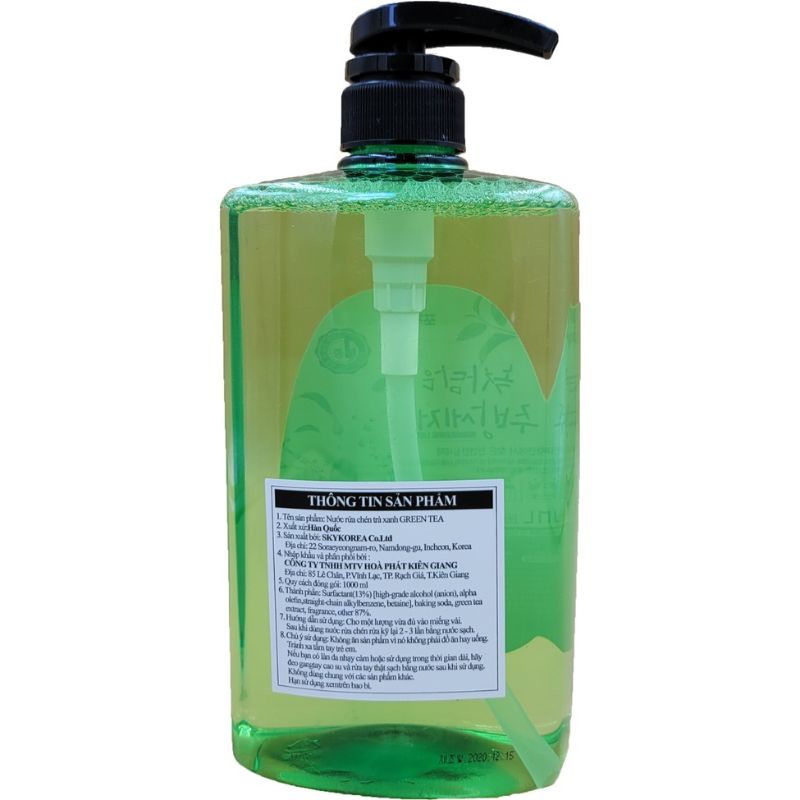 Nước Rửa Chén Trà Xanh Thiên Nhiên Hàn Quốc 1000ml - An Toàn Cho Trẻ Em