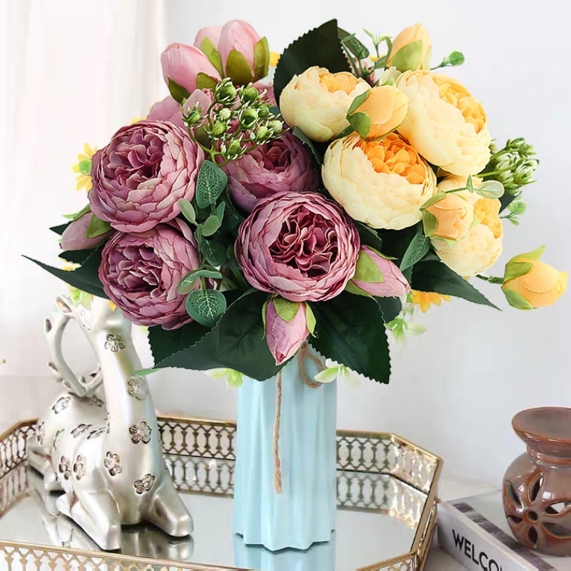 Bó Hoa Hồng Giả 4 Bông Bằng Lụa Trang Trí Nhà Cửa