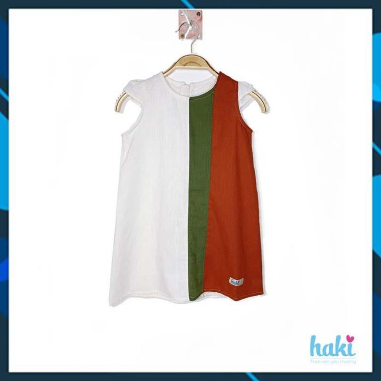 Haki_ Váy linen suông chữ A phối kẻ sọc HK508 HAKI váy bé gái [HÀNG ĐẸP CHUẨN]