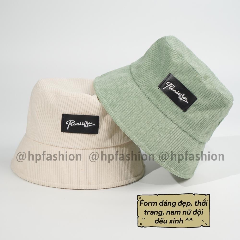 Mũ bucket vành cụp nón tai bèo thêu PromissYou chất nhung tăm cao cấp form unisex nam nữ OHS10