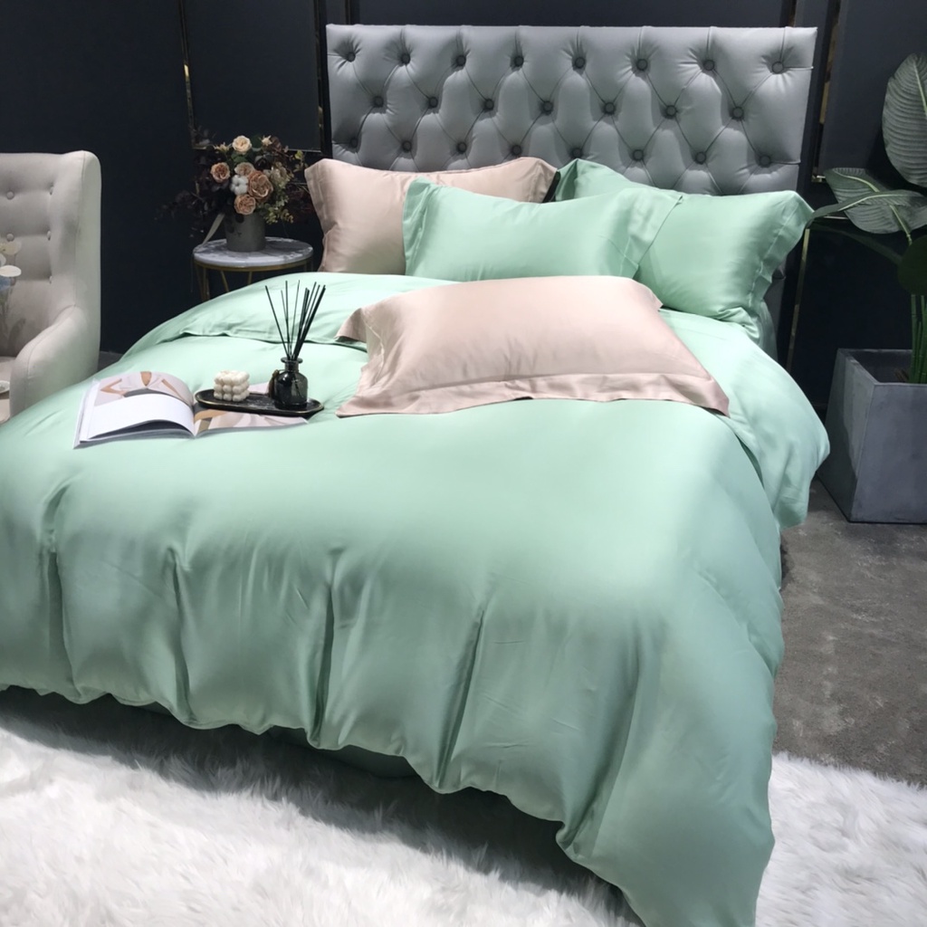 Bộ chăn ga gối lụa 100%Tencel 80s, Màu trơn, các tone màu cực hot 2022, chất liệu siêu mềm mát
