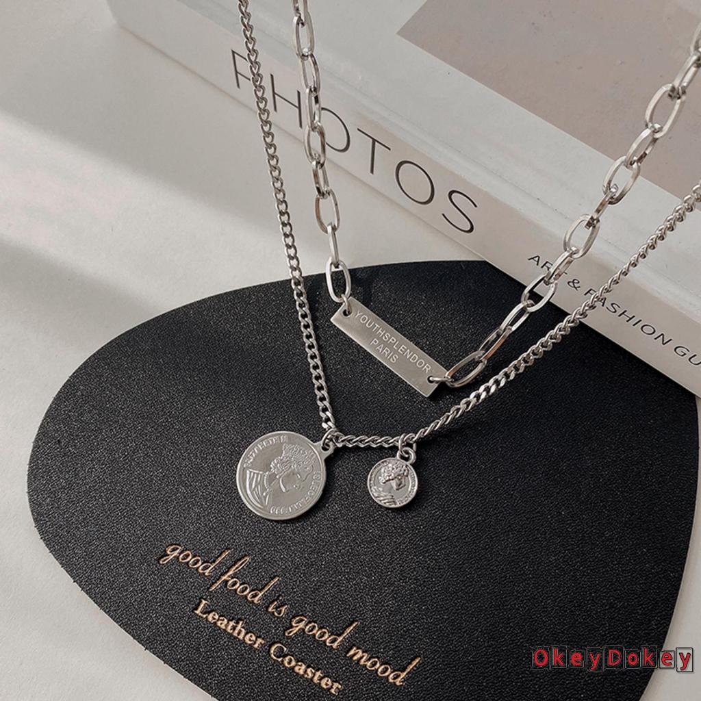 Vòng cổ hai lớp bằng kim loại mặt hình biểu tượng thời trang