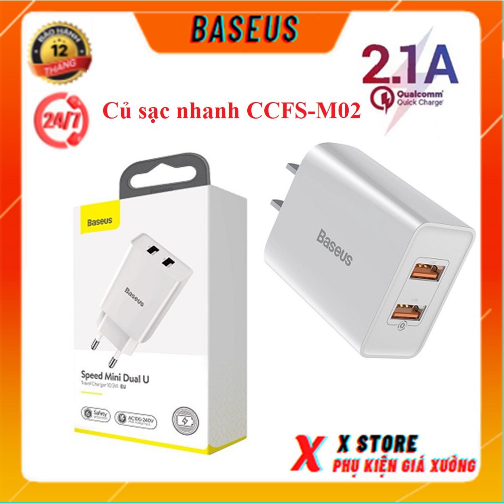 Củ sạc nhanh iphone ipad android 2 cổng Baseus Speed Mini Dual U Charger 5V/2A CCFS-M02,sạc iphone