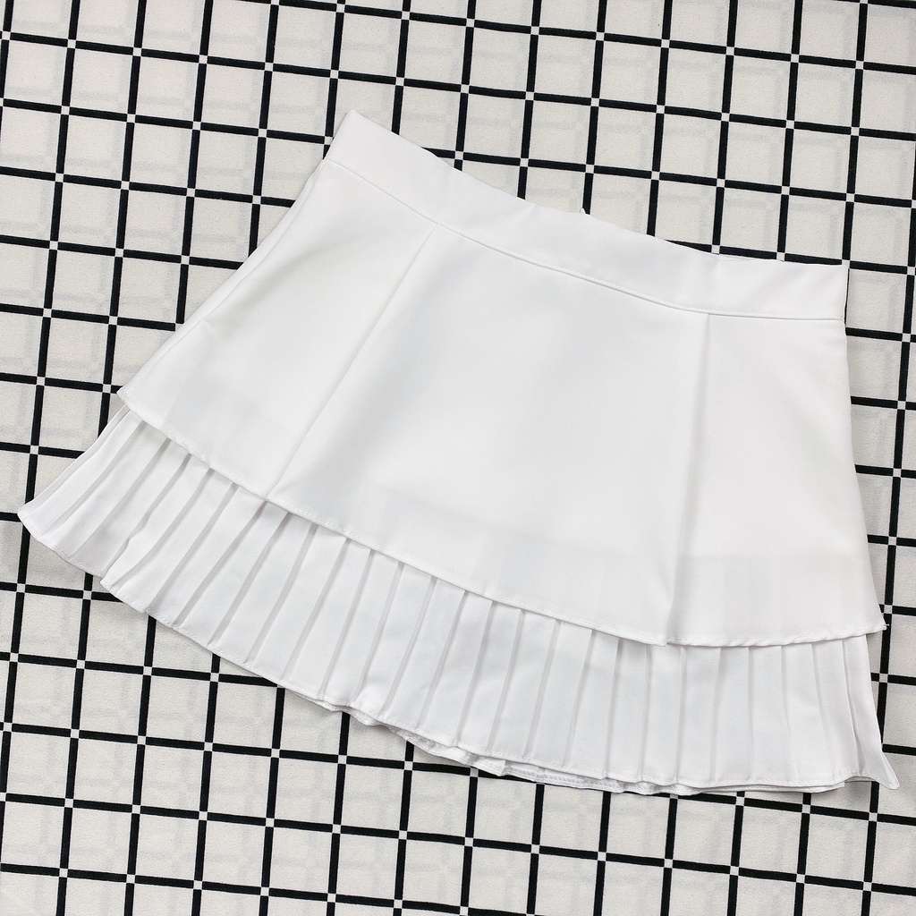 Chân Váy Xòe Xếp Li 2 Tầng Dáng Ngắn Lưng Cao Có Quần Trong