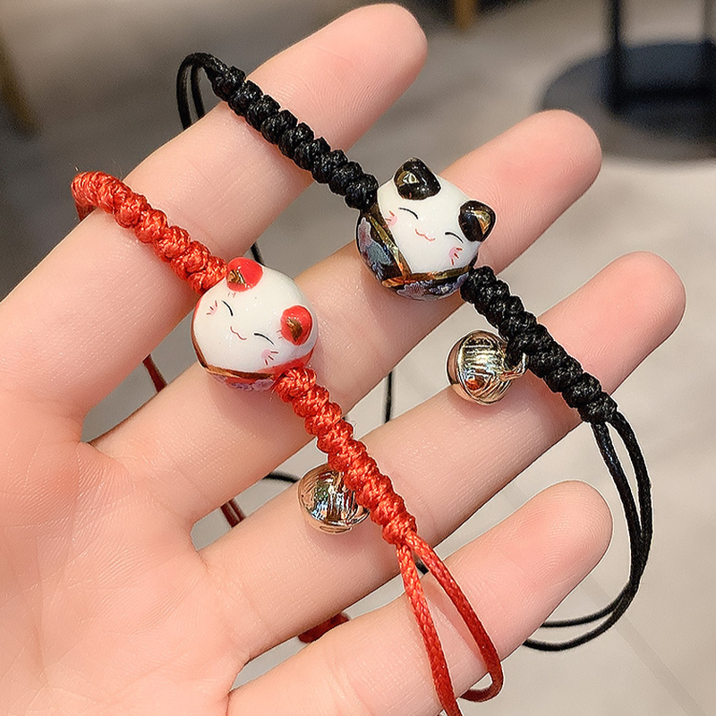 [Mã FAMAYFA giảm 10K đơn 50K] Vòng Tay Dây Bện Mặt Hình Mèo May Mắn Dễ Thương Cho Nữ