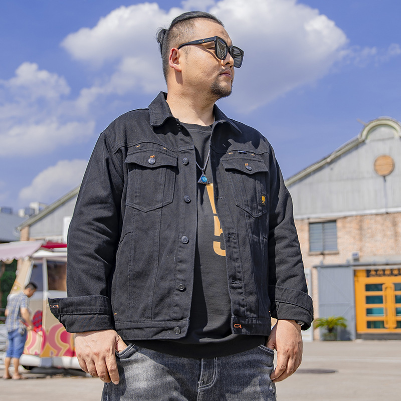 Black 9xl Large Big Size Denim Jacket Men Autumn Shirt Denim Jakcet Lapel Long Sleeve Cargo Jacket