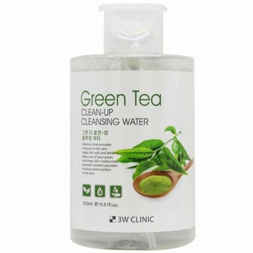 Nước tẩy trang làm sạch sâu tinh chất trà xanh 3W CLINIC GREEN TEA CLEAN-UP CLEANSING WATER 500ml - Hàn Quốc Chính Hãng