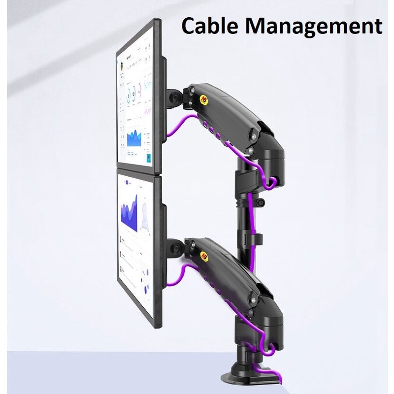 Giá treo 2 màn hình nb h180 22 - 27 - 32 inch xếp màn trên dưới gắn bàn xoay 360 độ ưu việt hơn nb f160