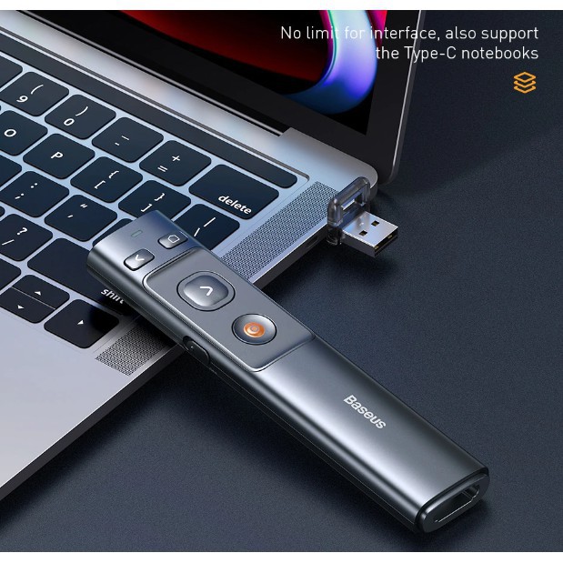 Bút Trình Chiếu Laser Điều Khiển Từ Xa Cho Máy Chiếu Baseus Orange Dot Wireless Presenter 2.4ghz Với USB Bluetooth