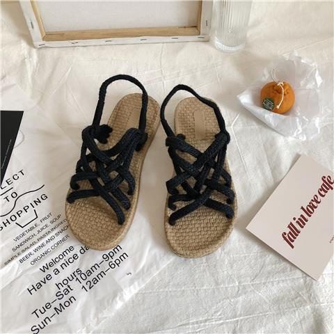 Dép đế xuồng Giày Đan Rơm Thắt Dây Phong Cách La Mã Thời Trang Mùa Hè Hàng Mới Dành Cho Học Sinh