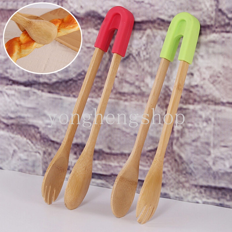 Kẹp Gỗ Tre Gắp Thức Ăn Có Tay Cầm Silicone Tiện Lợi