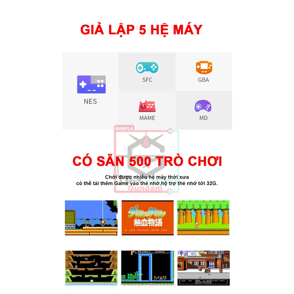 Máy chơi Game cầm tay Q8 PRO 500 Trò ,5 hệ máy-MAME,SNES,NES,GBA,MD